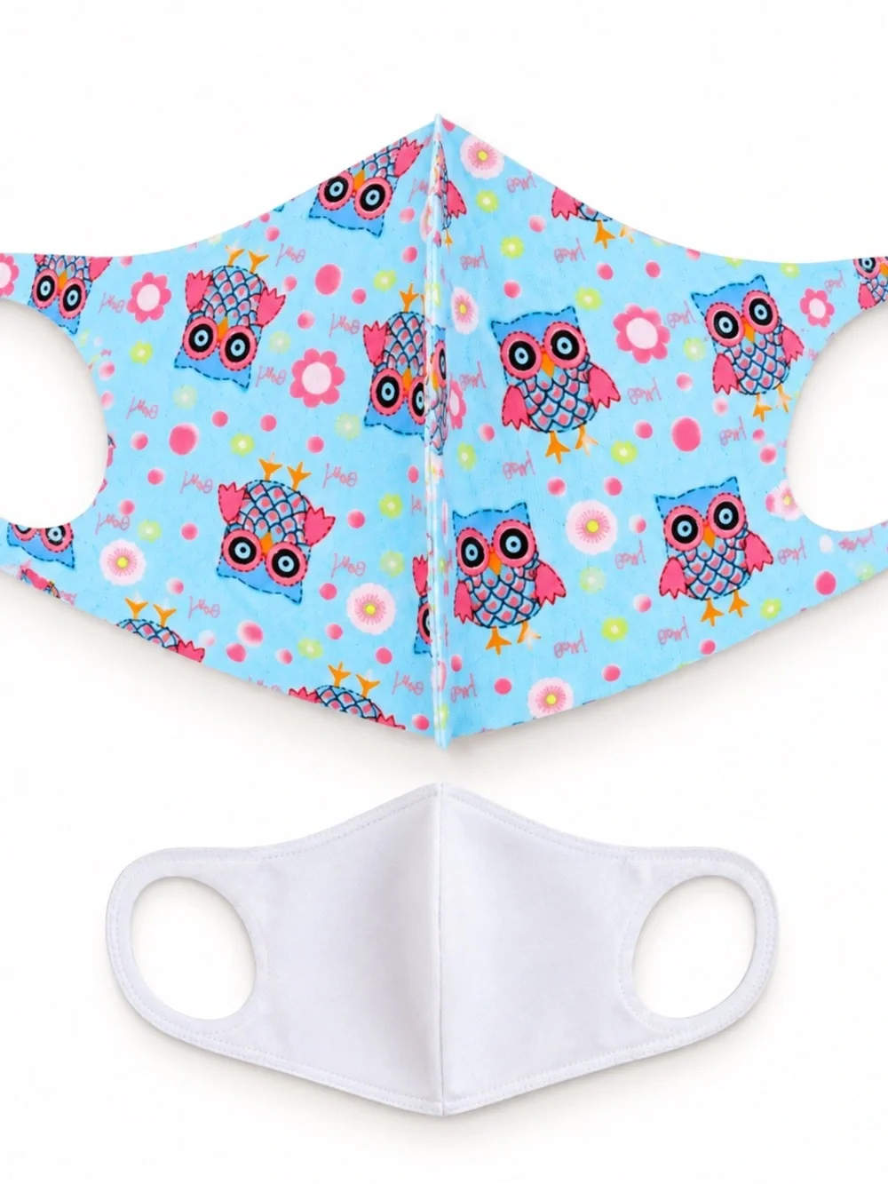 Kids Owl Print Reusable Face Mask - Light Blue